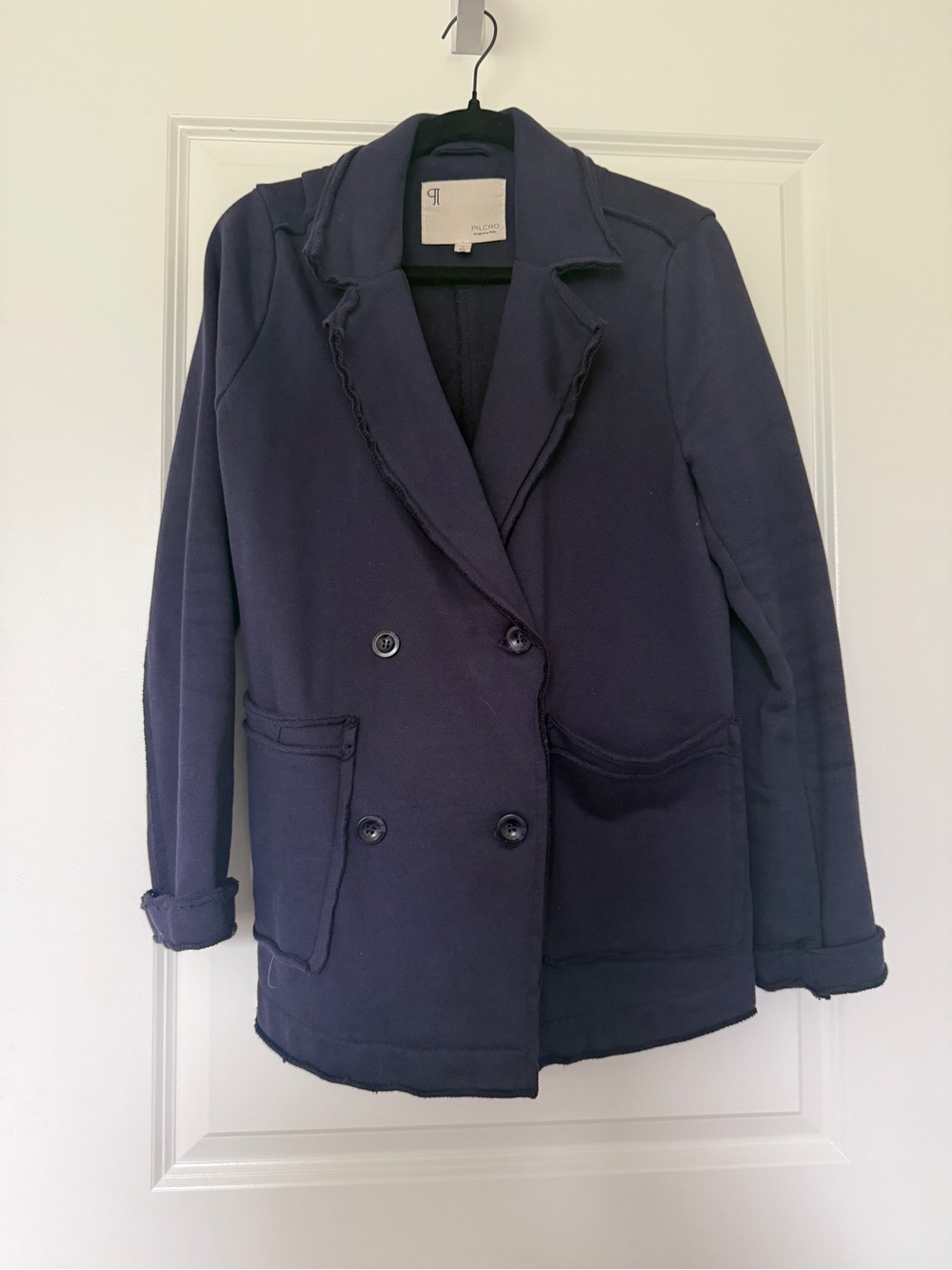 Anthropologie Navy Double-Breasted Blazer Jacket